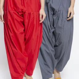 Jinfo Women Pack Of 2 Red & Grey Solid Pure Cotton Loose Fit Salwar-image-86