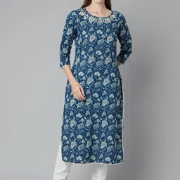 KALINI Floral Printed Thread Work Cotton Straight Kurta-picture-37