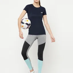Crimsoune Club Women Navy Blue Applique Slim Fit Training or Gym T-shirt-picture-16