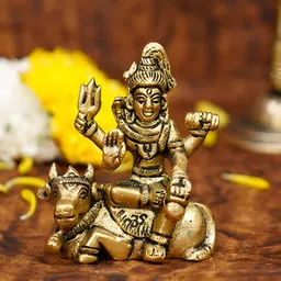 Ekhasa Gold-Toned Brass Small Religious Lord Shiva with Nandi Cow Idol Showpiece-41