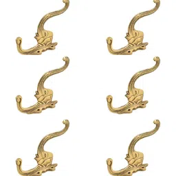 IndianShelf Gold-Toned 6 Pieces Elephant Textured Brass Wall Hooks-image-16
