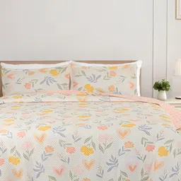 bsb home Cream & Yellow Floral Cotton Double King Superfine Bedding Set-image-36