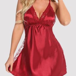 PHWOAR Women Red Solid Satin Baby Doll-image-95