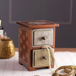 Aapno Rajasthan Brown & White Printed Wooden Drawer Organiser-26