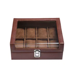 essart Brown Solid Leather Watch Organiser-image-3