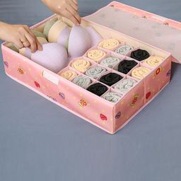 Awestuffs Pink & Red Printed Fabric Drawer Organiser-26
