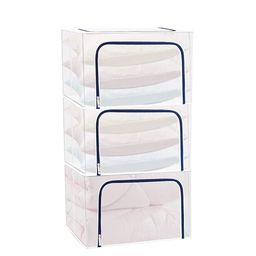 HOUSE OF QUIRK Set Of 3 Blue & Transparent Solid Foldable Storage Bags-image-50