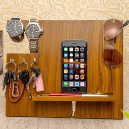 TIED RIBBONS Brown Solid Wooden Multipurpose Table Organizer-17