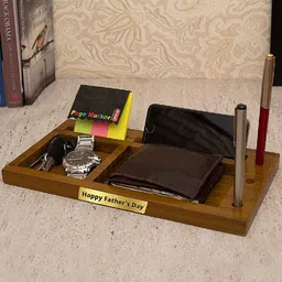 TIED RIBBONS Brown Wooden Fathers Day Gift Set Multipurpose Table Organizer Mobile Stand-18