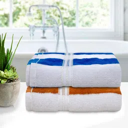 Kuber Industries Brown & Blue Pack of 2 Soft Cotton 400 GSM Bath Towel-44