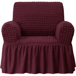 Cortina Maroon Self-Design Stretchable 1-Seater Sofa Cover-16