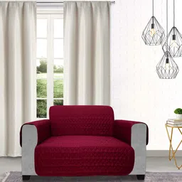 DREAM CARE Maroon & Coffee Brown Quilted Reversible 2 Seater Sofa Cover With Arms & Pocket-image-63