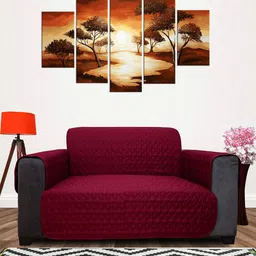 DREAM CARE Maroon & Coffee Brown Quilted Reversible 2 Seater Sofa Cover With Pocket-image-18