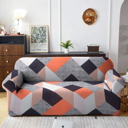 Cortina Orange Printed 3-Seater Sofa Cover-image-45