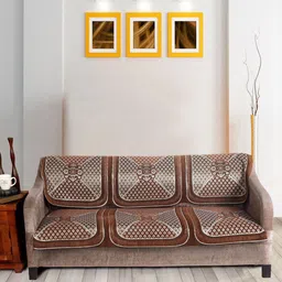 Nendle Brown & White Woven-Designed Velvet 3-Seater Sofa Cover-image-47