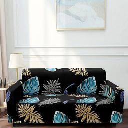 Aura Black & Blue Printed 2-Seater Non-Slip Sofa Cover-image-65