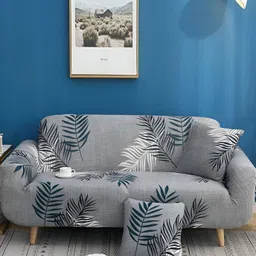 Lukzer Grey Melange & Teal Printed 4 Seater Sofa Cover-image-43