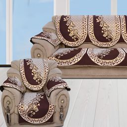 BIGGER FISH Maroon Floral 6 Pcs 3 Seater Sofa Cover-image-28