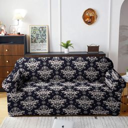 Cortina Black Ethnic Printed Three Seater Sofa Cover-16