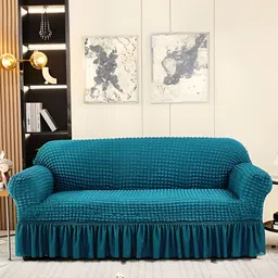 Cortina Teal Polyester Sofa Cover With Arms-10