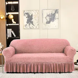 Cortina Pink Elastic Stretchable Sofa Cover With Arms-image-49