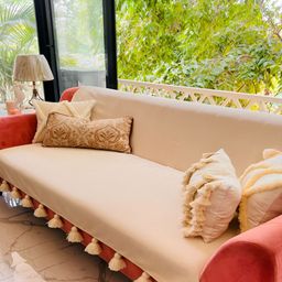 THROWPILLOW Off White Anti Slip Tassels Sofa Cover-image-16