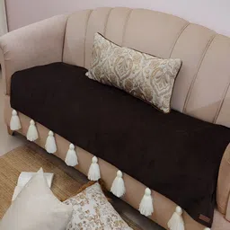THROWPILLOW Brown & Off White Anti Slip Tassels Sofa Cover-picture-10