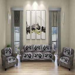 Aura Off White & Black Printed Velvet Sofa Cover-image-114