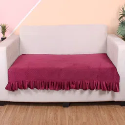 STITCHNEST Maroon Self Design 3 Seater Sofa Cover-4