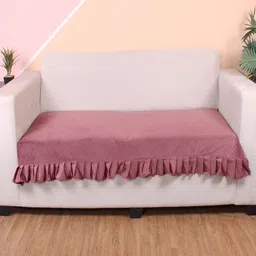 STITCHNEST Peach Self Design 1 Seater Sofa Cover-picture-2
