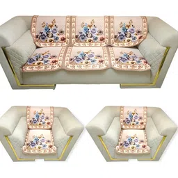 MONKDECOR Brown & Blue 5 Pieces Printed Velvet Sofa Covers-image-33
