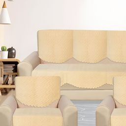 RRC Cream-Coloured 10 Pieces Solid Velvet Sofa Cover-image-9