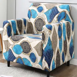 HOKIPO Blue Printed Stretchable Universal 1 Seater Sofa Cover-image-77