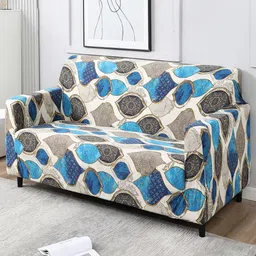 HOKIPO Blue Printed Stretchable Universal 3 Seater Sofa Cover-image-94