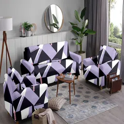 Cortina 3 Pieces Of Purple Geometric Printed Sofa Covers-5
