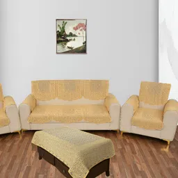 BIGGER FISH Gold-Toned 16 Pieces Self Design 5 Seater Sofa Covers-image-11