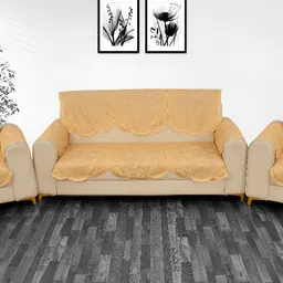 BIGGER FISH Gold-Toned Floral 10 Pieces 5 Seater Sofa Cover-image-23