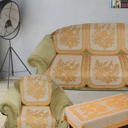 BIGGER FISH Gold-Toned 10 Pieces Self Design Sofa Covers-17