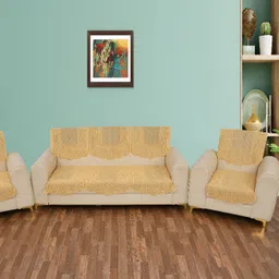 BIGGER FISH Gold-Toned 10 Pieces Self Design Sofa Covers-image-34