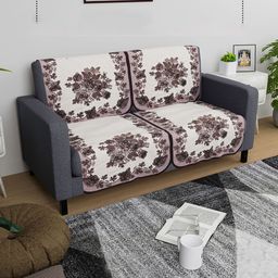 Kuber Industries Brown & White Printed Cotton 4 Piece Sofa Cover-92