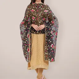Dupatta Bazaar Embroidered Organza Dupatta with Thread Work-15
