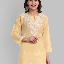 ADA Floral Embroidered Chikankari Pure Cotton Kurti-picture-22