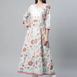 Readiprint Fashions Women White & Blue Floral Printed Floral Cotton Anarkali Kurta-image-20