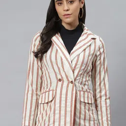Cottinfab Off White & Orange Striped Pure Cotton Blazer-picture-25