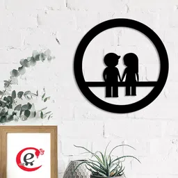 eCraftIndia Couple sitting on Bench Black Wall Decor-25
