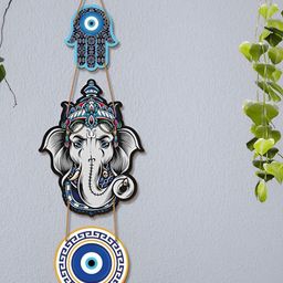 Homspurts Blue & Grey Wooden Vintage Lord Ganesh Wall Hanging-image-21