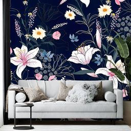 Wallpics Navy Blue Floral and Botanical Printed Self-Adhesive Wallpaper-image-85