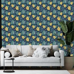 Wallpics Navy Blue & Yellow Floral Printed Self Adhesive Wall Sticker-image-82