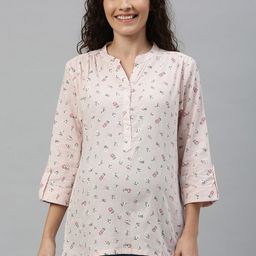 Nejo Women Pink Printed Maternity Pure Cotton Top-image-4