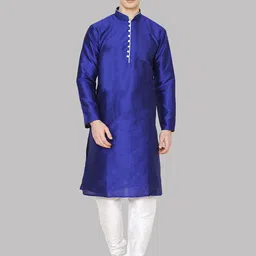 ROYAL KURTA Men Blue Dupion Silk Kurta with Churidar-image-47
